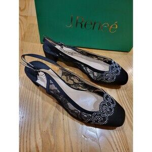 J. Renee Womens Faleece Crystal Embellished Slingback Pump Black Size 7.5 W